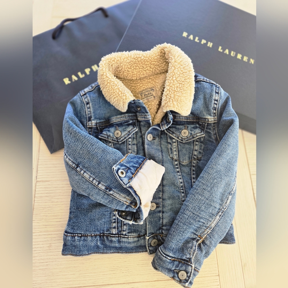 Ralph Lauren Faux-Shearling Denim Trucker Jacket Size 5, Bag & Box Unisex